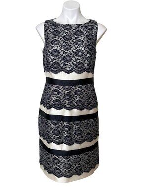Katherine Kelly Women's Black & Ivory Lace Sleeveless Sheath Dress, Size 10